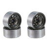 A set of two 1.0 steel beadlock wheels for 1/24 RC crawlers, shown in a silver metallic finish.