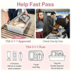 A transparent PVC zipper tote bag is shown next to various sized containers and a security bin for travel organization.