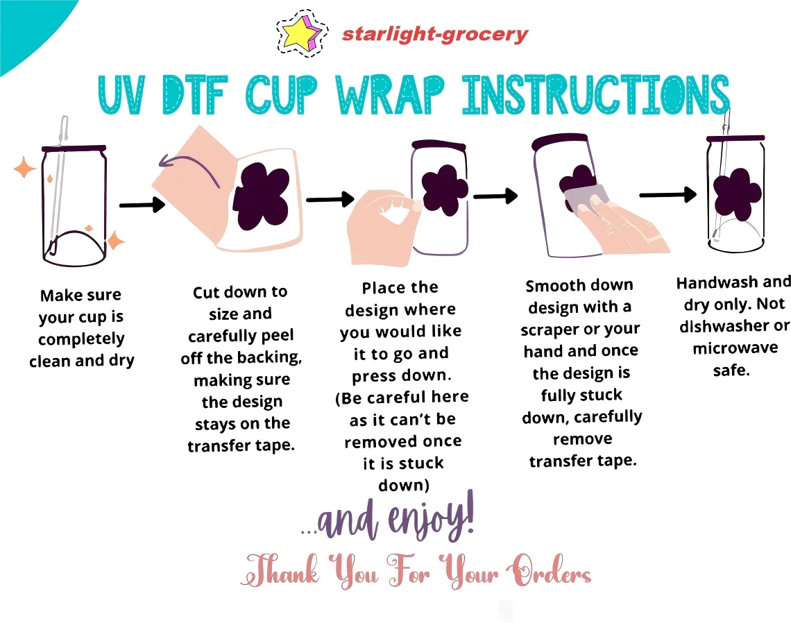 Custom UV DTF Cup Wraps – Waterproof, Self-Adhesive & Reusable