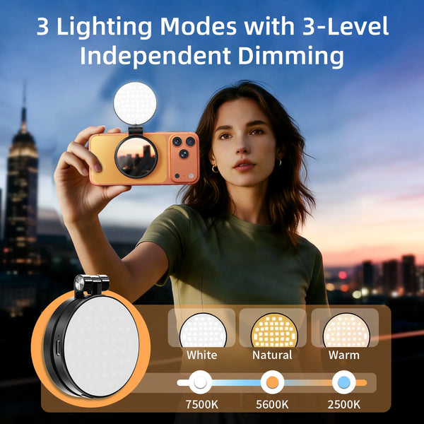 Anneau lumineux magnétique pour selfies avec miroir et support téléphone