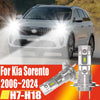 A pair of H7 LED headlight bulbs for a Kia Sorento vehicle shown next to the product packaging.