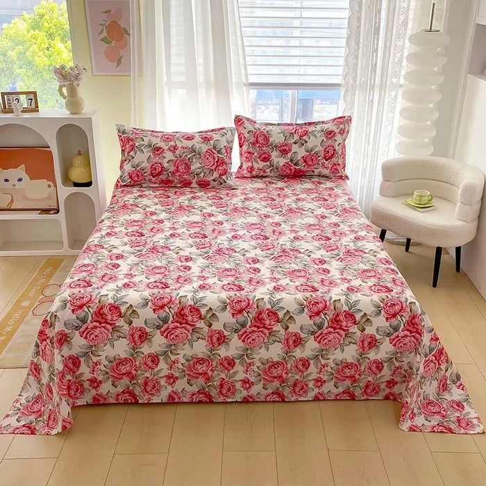 Red Floral Printed Flat Bed Sheet – Soft & Breathable