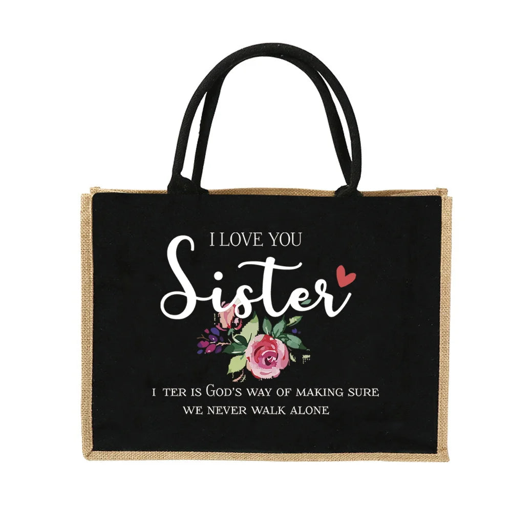 Vintage Jute Shopping Tote Bag with Waterproof Lining