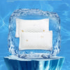 A white baby pillow is encased in a block of ice, illustrating comfortable cold technology for baby sleep.