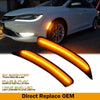 Pair of amber smoked LED license plate lights for a Chrysler 200 vehicle.