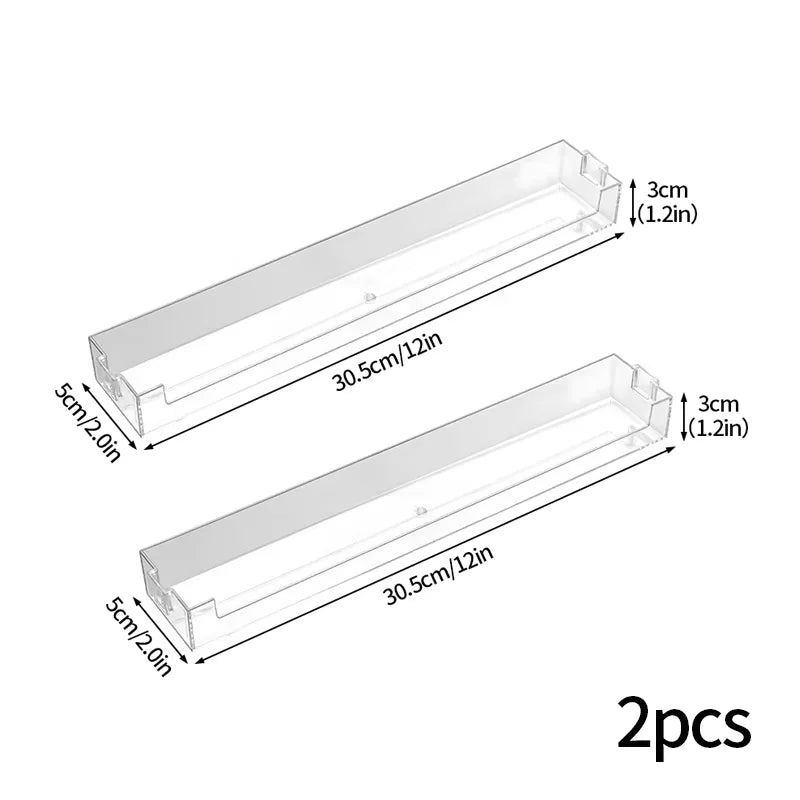 Two clear acrylic wall-mounted display shelves, each measuring 30.5cm long and 5cm deep.