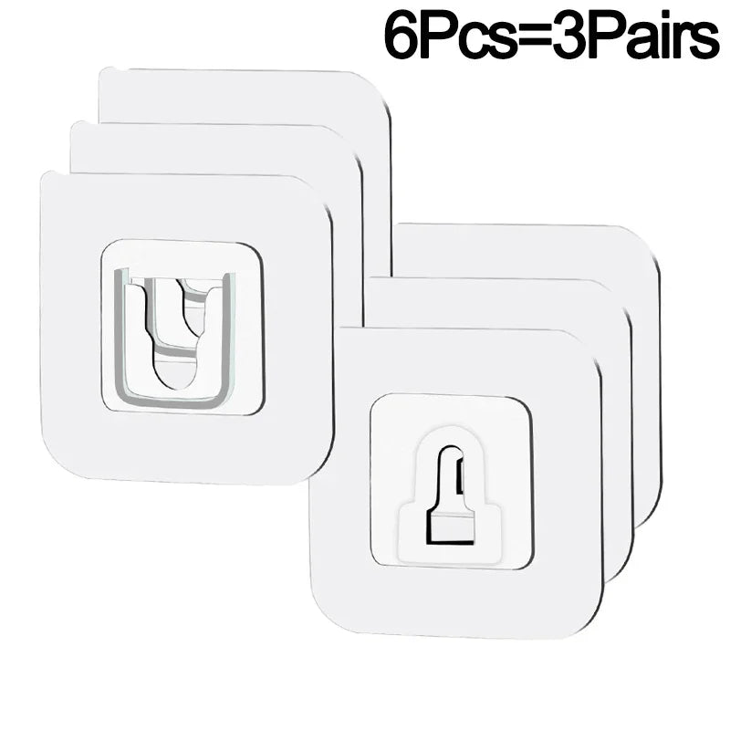 Six pairs of white invisible adhesive wall hooks for various rooms