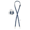A dark blue leather shoulder strap with a D-ring and adjustable length is shown.