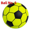 A bright yellow and black soccer ball, labeled Ball No. 5.