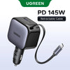 145W USB-C & USB-A Car Charger with Retractable Cable