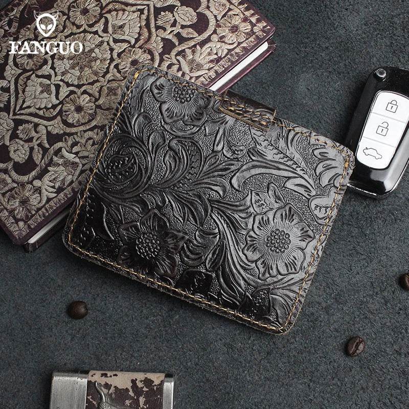 Handcrafted Cowhide Leather Card Wallet with Coin Pocket
