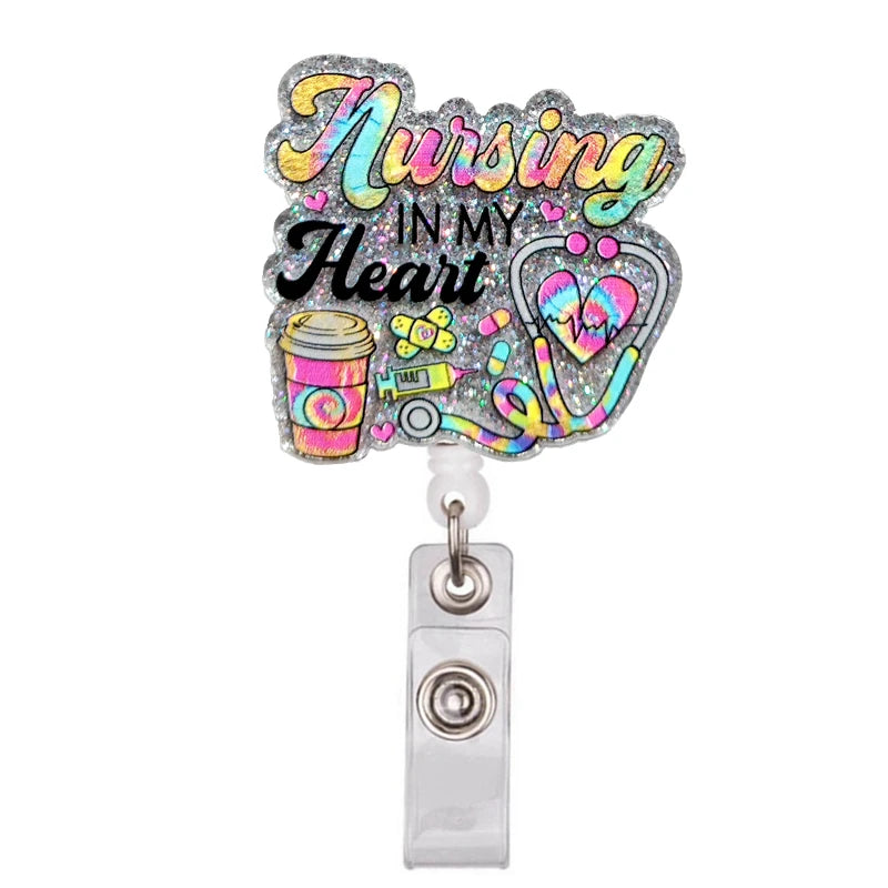 Glitter Acrylic Retractable ID Badge Reel