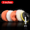A set of six orange and white polishing sponge pads with a yellow mounting disc and an M10 screw.
