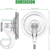 Transparent suction cup hooks showing dimensions for heavy-duty hooks.