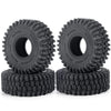 A pair of black rubber mud terrain tires for Axial SCX24 and TRX4M vehicles.