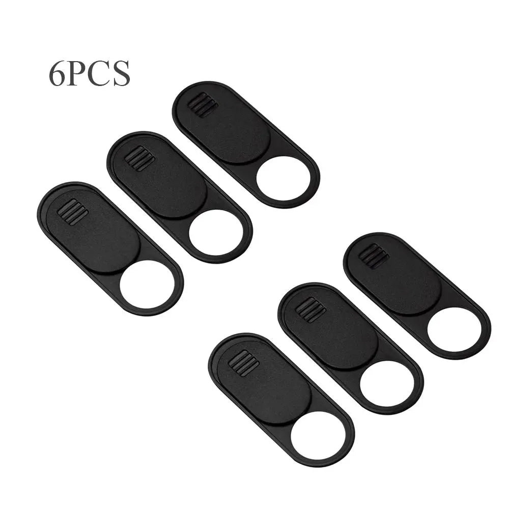 Six black ultra-slim magnetic webcam covers for laptops, tablets, and phones