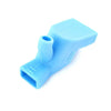 Light blue flexible silicone faucet extender used for handwashing or as a kids' tool