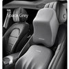 A close-up view of a black memory foam car headrest and lumbar support pillow in Space Grey color.