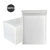 A stack of 100 clear bubble mailers in a white package for shipping.