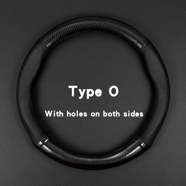 Carbon Fiber Leather Steering Wheel Cover with Anti-Slip Grip