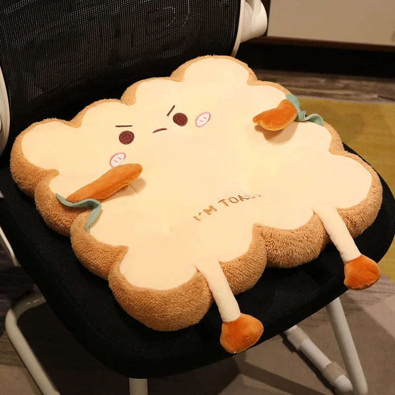 Cartoon Toast-Shaped Seat & Back Cushion – Washable Anti-Fatigue Support Pillow
