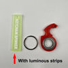 A lime green keychain spinner with luminous strips and a red plastic spinner component.