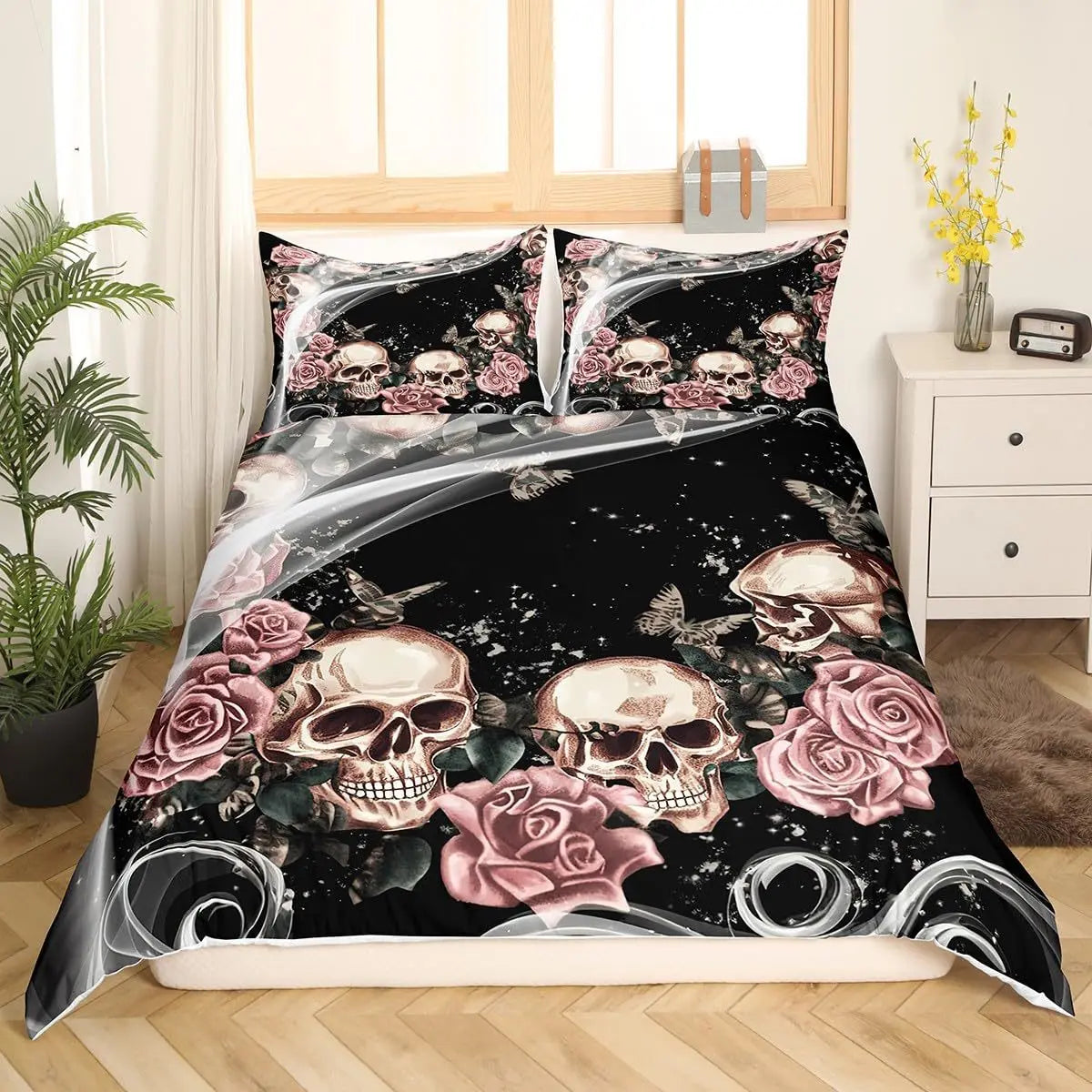 Gothic Skull & Damask Comforter Cover Set