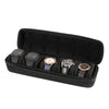 Black multi-slot watch travel organizer case with comfort pillow displaying several wristwatches.