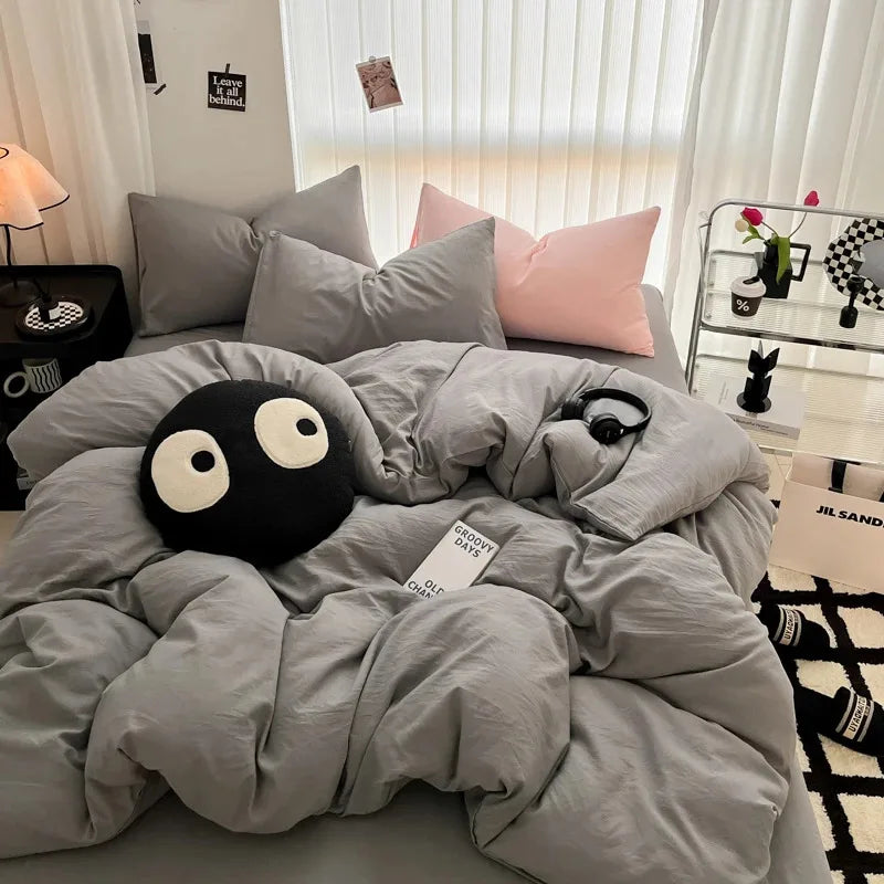 Solid Black Microfiber Duvet Cover Set with Pillowcases
