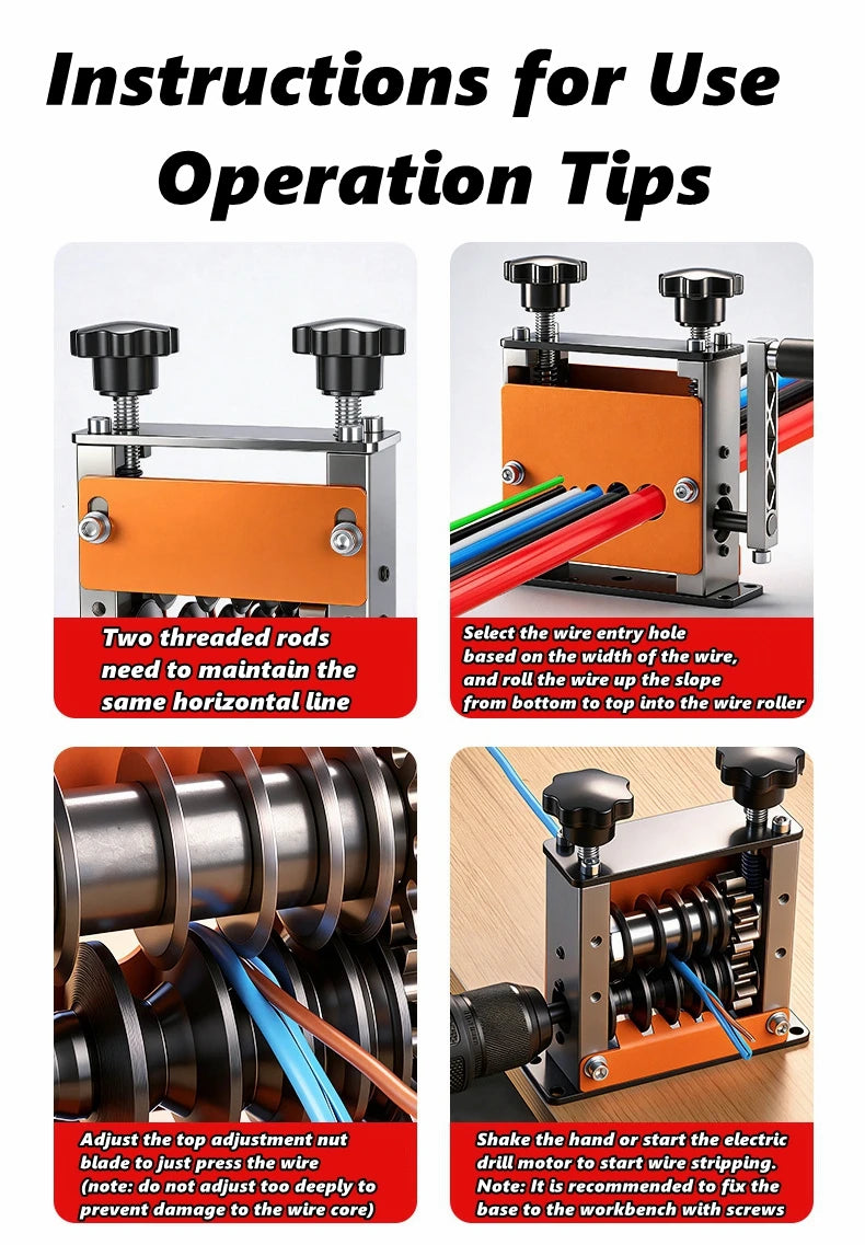 Multifunctional Wire Stripping Tool for Manual or Drill Use