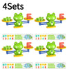 Four sets of frog balance math learning toys for kids in green and yellow.