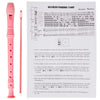 Pink 8-hole soprano recorder with a cleaning rod and fingering chart