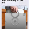 A gray Apple tablet is held in a magnetic holder with a strong adhesive base.
