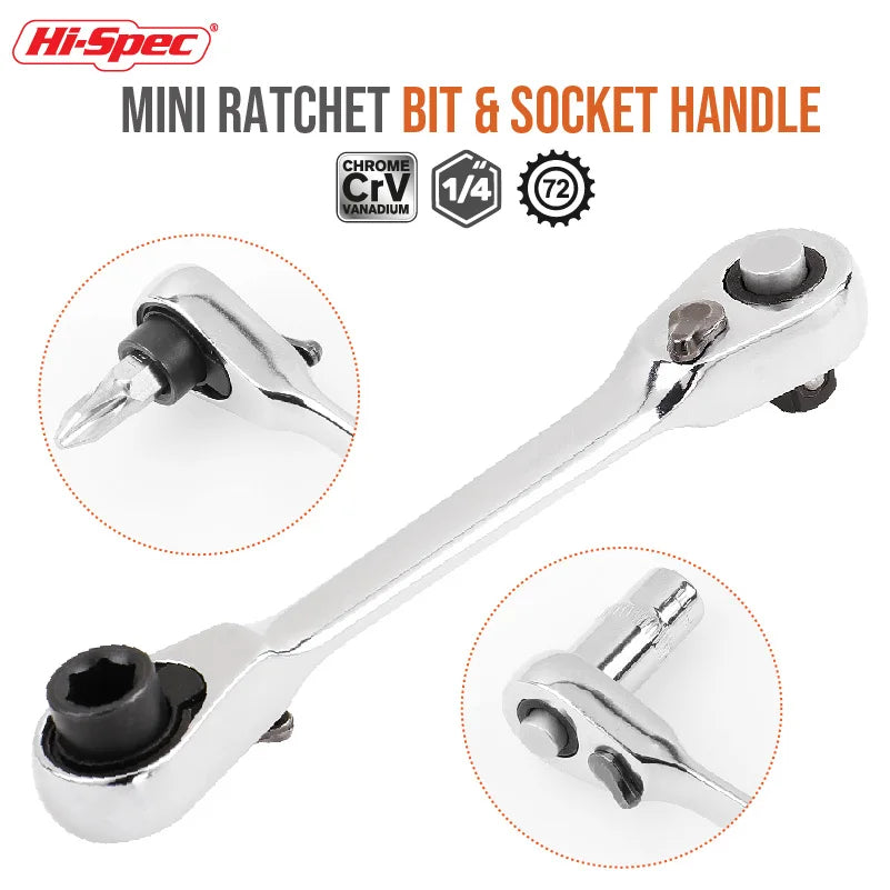 Compact Double-Ended Ratchet Wrench with Quick-Release Sockets