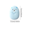 A light blue, bear-shaped dispenser for portable paper soap sheets.