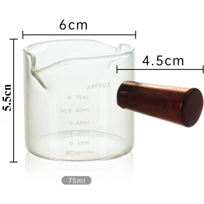 Vasitos de cristal transparente para espresso con asas de madera