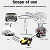 Diagram showing the scope of use for a portable tire repair kit on various vehicles including cars, motorcycles, and bicycles