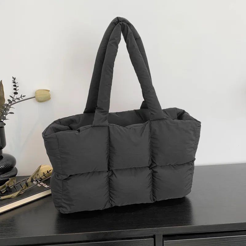 Quilted Plaid Tote Shoulder Bag