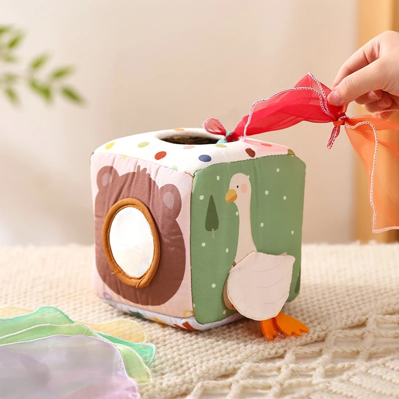 Montessori Cotton Pull-Along Sensory Tissue Box for Babies
