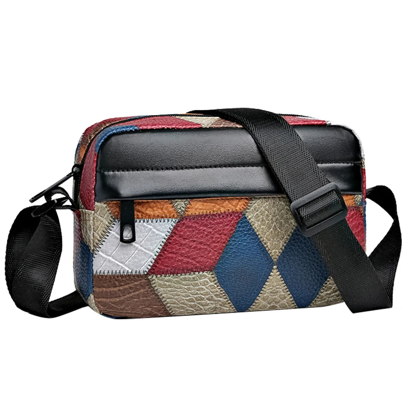 Men's PU Leather Messenger Bag with Plaid Accent