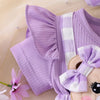 Baby Girl Plaid Romper Set with Bear Patch and Bow Headband