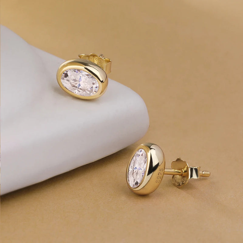 Oval Moissanite Stud Earrings in Sterling Silver