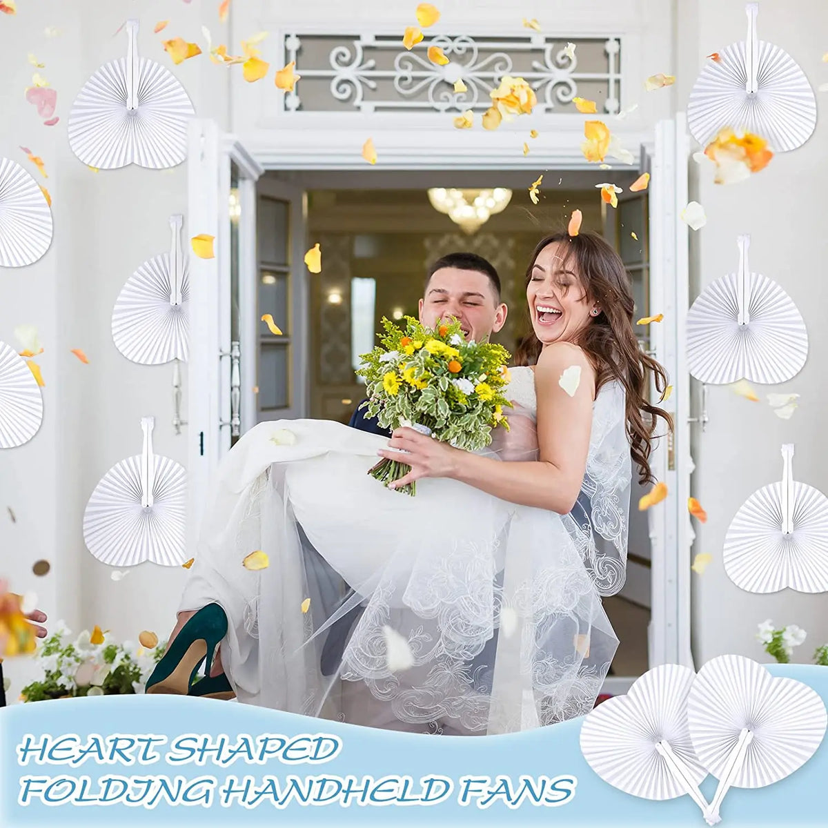 Classic White Folding Paper Hand Fans with Plastic Handles