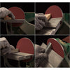 Hands are shown using a sanding disc on a bench, demonstrating the multi-grit aluminum oxide sanding discs for various materi
