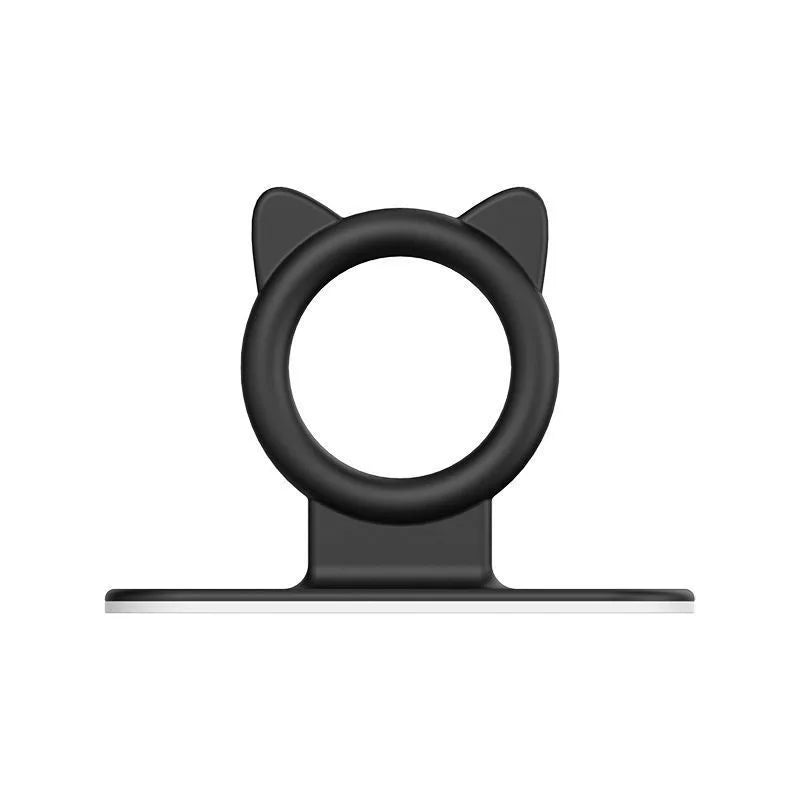 Black silicone toilet lid lifter with a self-adhesive hook.