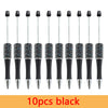 A set of ten black beaded ballpoint pens arranged in a row.