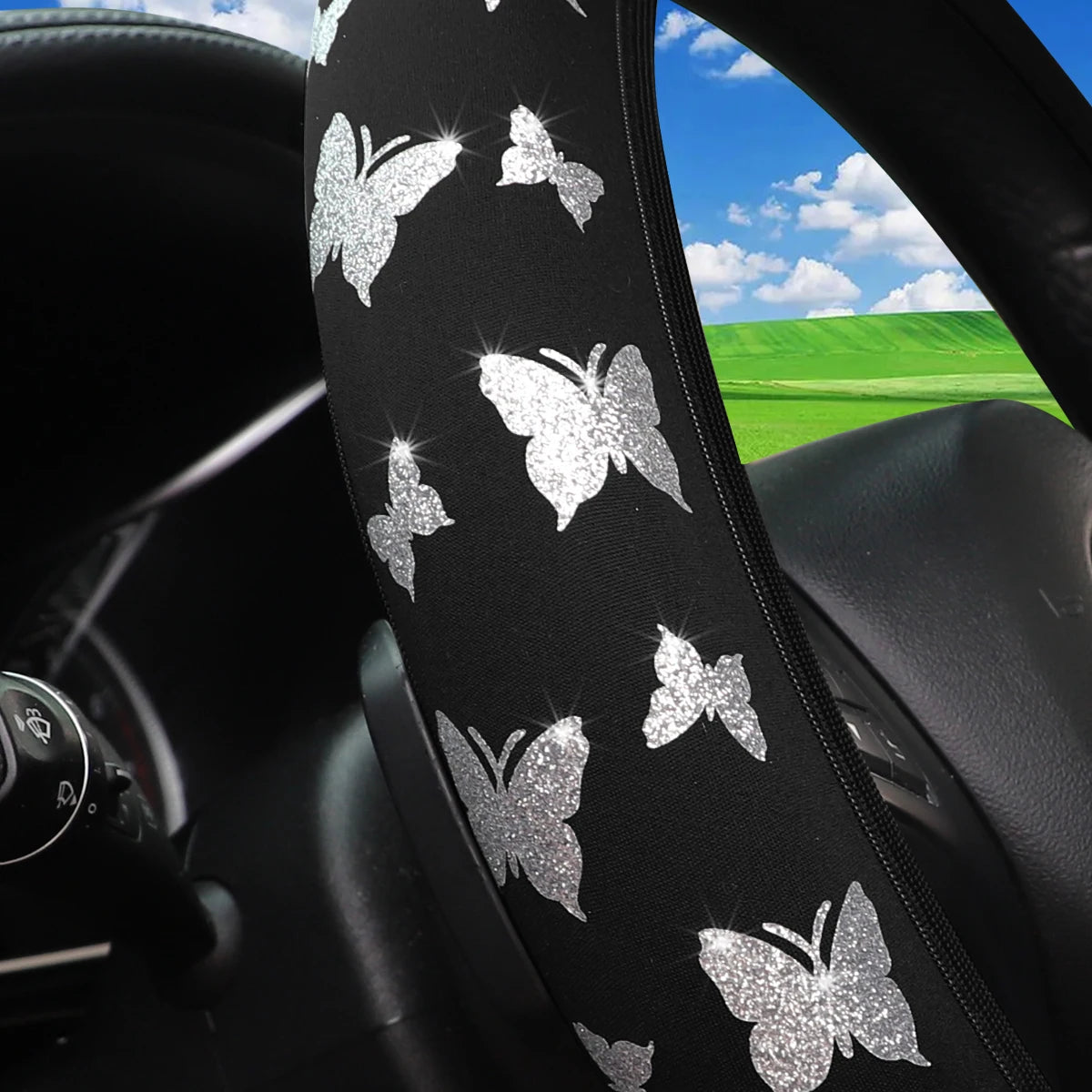 Glitter Butterfly Steering Wheel Cover – Waterproof & Non-Slip