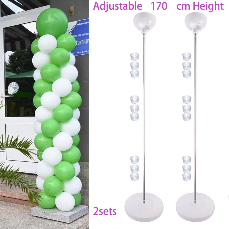 Two sets of adjustable 170 cm clear plastic balloon column stands for party decor