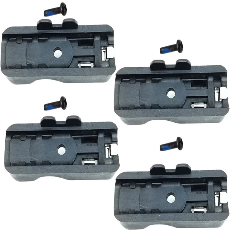 Three black belt clip hook bit holders with small metal pins shown from the top view.