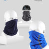 A display showing a black neck warmer and a blue neck warmer on white manikins.
